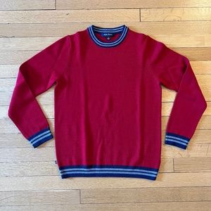 Long Sleeve Sweater in soft lightweight wool blend with Stripe Blue Grey detail.